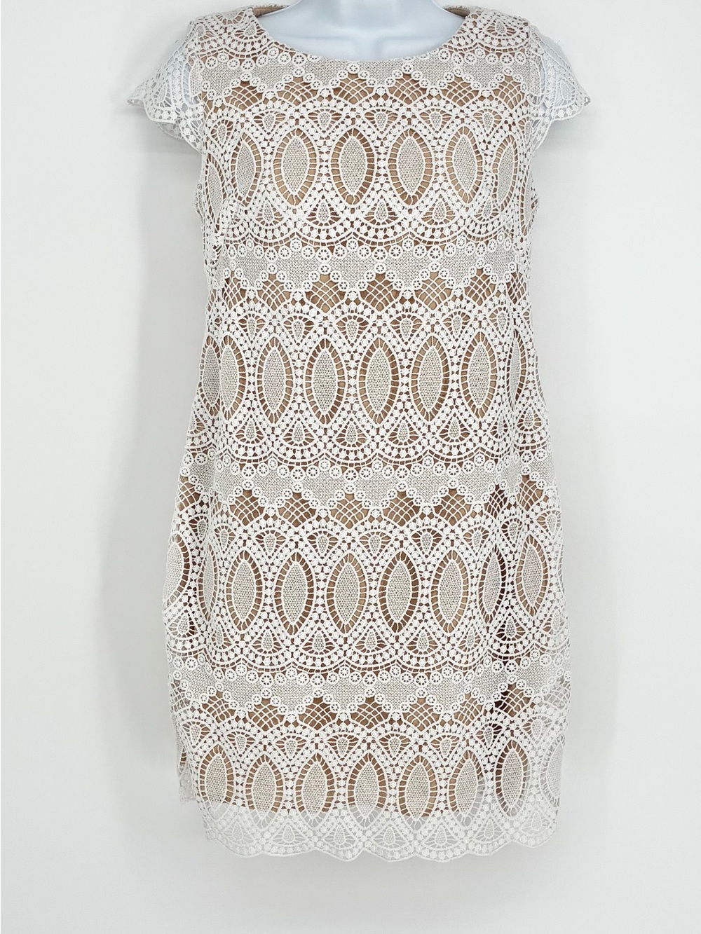 Eliza J White Medallion Lace Overlay Sheath Dress White Nude 2P